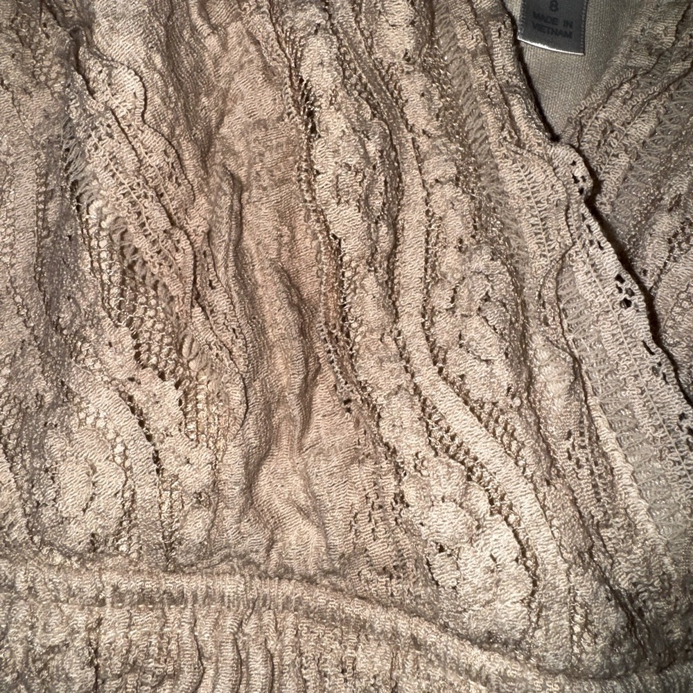 Dressbarn Tan Bohemian High Low Tiered Lace Sundress Size 8 - Picture 8 of 14